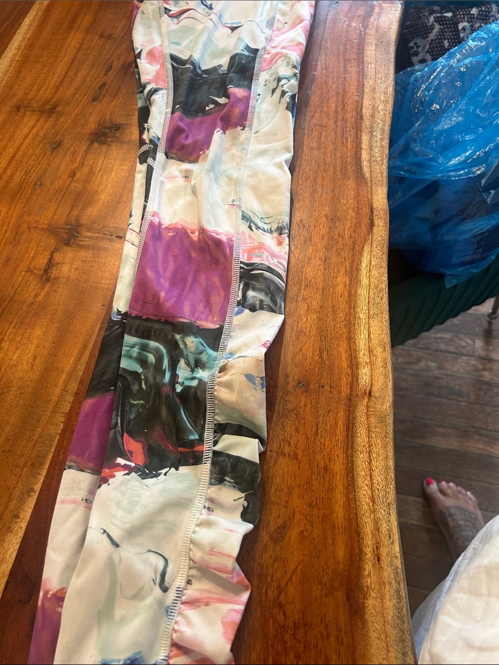 Abstract Marble Print Leggings in White, Purple & Black